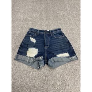 Hollister Curvy Ultra High Rise Mom Shorts 00 Dark Wash Distressed 3” Inseam